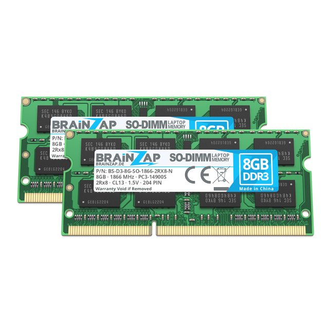 BRAINZAP 16GB DDR3 RAM SO-DIMM PC3-14900S 2Rx8 1600 MHz 1.5V CL13 Notebook Laptop Arbeitsspeicher (2x 8GB)