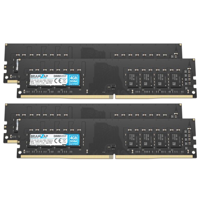 BRAINZAP 16GB DDR4 RAM DIMM PC4-2400T 1Rx8 2400 MHz 1.2V CL17 Computer PC Arbeitsspeicher (4x 4GB)