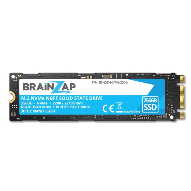 BRAINZAP 256GB NVMe SSD - M.2 NGFF 2280 - PCI-e 3.0 x4 - 3500 MB/s Lesen - 2500 MB/s Schreiben - Interne SSD