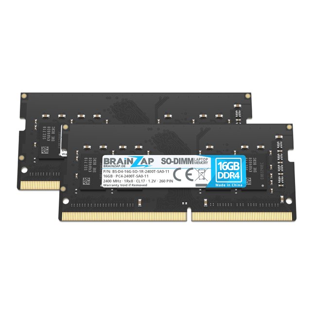 BRAINZAP 32GB DDR4 RAM SO-DIMM PC4-2400T-SA0-11 1Rx8 2400 MHz 1.2V CL17 Notebook Laptop Arbeitsspeicher Unbuffered Non-ECC (2x 16GB)