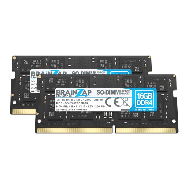 BRAINZAP 32GB DDR4 RAM SO-DIMM PC4-2400T-SBB-10 2Rx8 2400 MHz 1.2V CL17 Notebook Laptop Arbeitsspeicher Unbuffered Non-ECC (2x 16GB)
