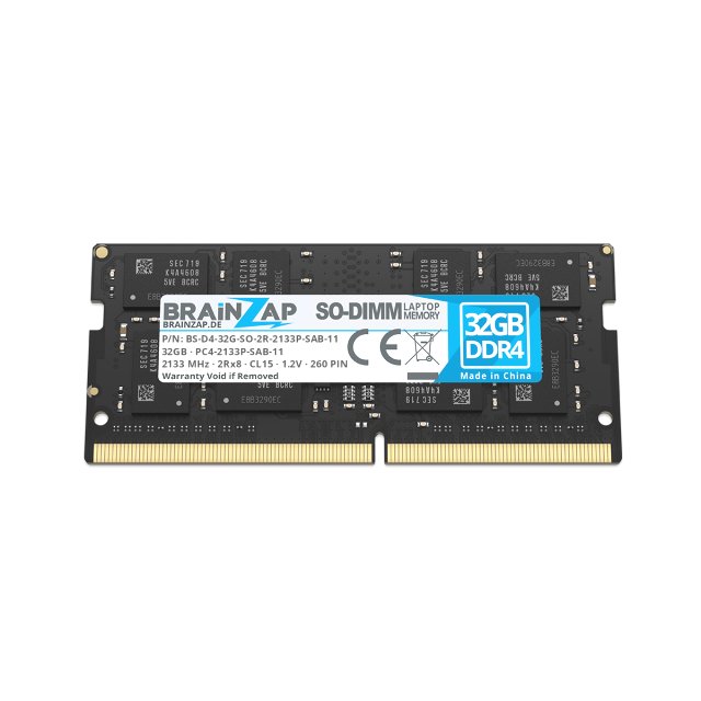 BRAINZAP 32GB DDR4 RAM SO-DIMM PC4-2133P-SAB-11 2Rx8 2133 MHz 1.2V CL15 Notebook Laptop Arbeitsspeicher Unbuffered Non-ECC