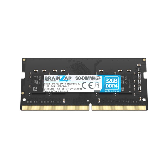 BRAINZAP 32GB DDR4 RAM SO-DIMM PC4-2133P-SEO-10 1Rx8 2133 MHz 1.2V CL15 Notebook Laptop Arbeitsspeicher Unbuffered Non-ECC