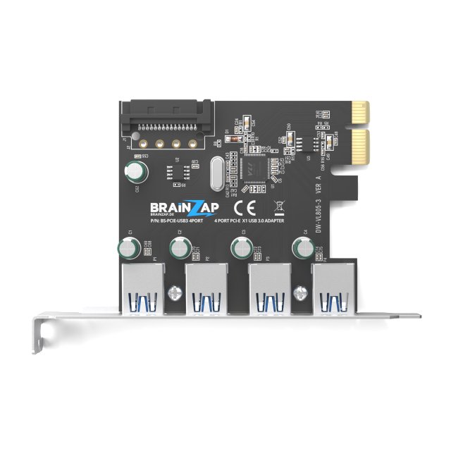BRAINZAP PCI-Express 3.0 x1 4-Port USB 3.2 Gen1 / USB 3.0 Adapter Karte Erweiterungskarte PCI-E PCIe PC VIA VL805