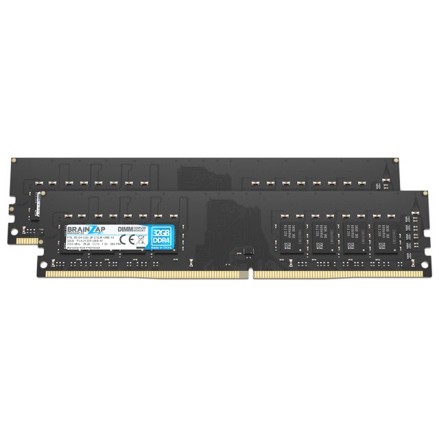 BRAINZAP 64GB DDR4 RAM DIMM PC4-2133P-UBB-10 2Rx8 2133 MHz 1.2V CL15 Computer PC Arbeitsspeicher Unbuffered Non-ECC (2x 32GB)