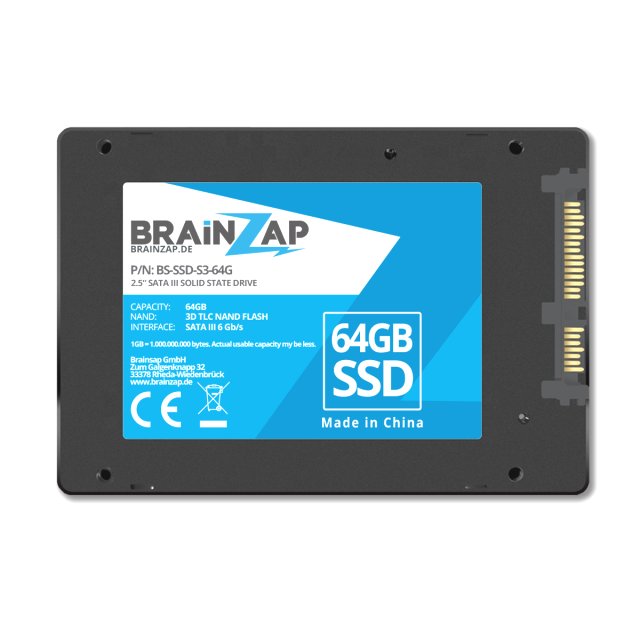 BRAINZAP 64GB SATA III 2.5 Zoll SSD 6 GBit/s - 300MB/s Lesen 250MB/s Schreiben Solid State Drive
