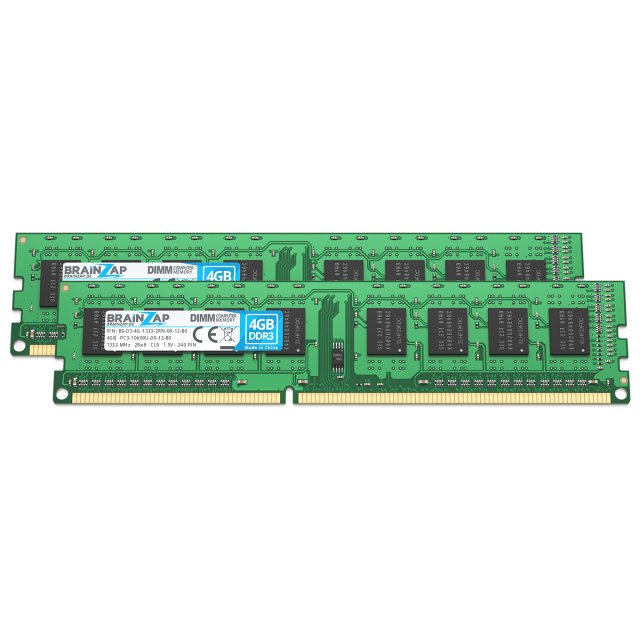 BRAINZAP 8GB DDR3 RAM DIMM PC3-10600U-09-12-B0 2Rx8 1333 MHz 1.5V CL9 Computer PC Arbeitsspeicher (2x 4GB)