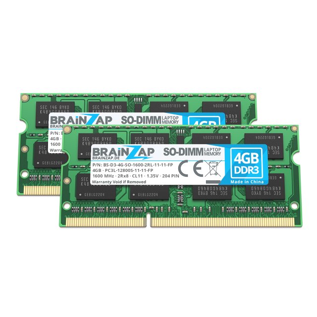 BRAINZAP 8GB () DDR3 RAM SO-DIMM PC3L-12800S-11-11-FP 2Rx8 1600 MHz 1.35V CL11 Notebook Laptop Arbeitsspeicher 2x 4GB