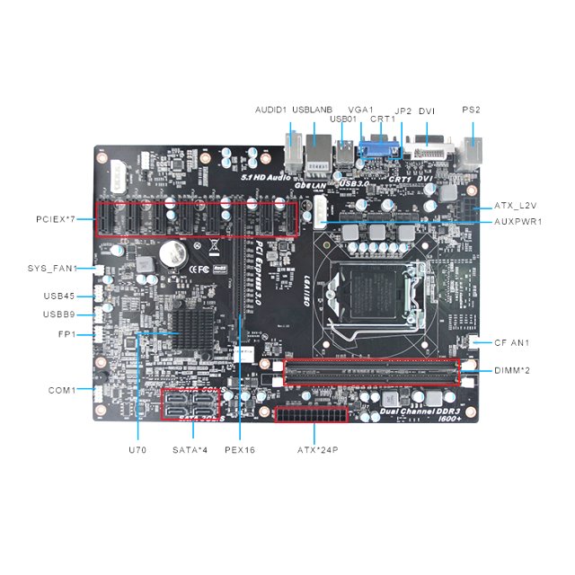 BRAINZAP Intel B85 Crypto Mining Mainboard 8x PCI-Express PCIe Motherboard ATX DDR3