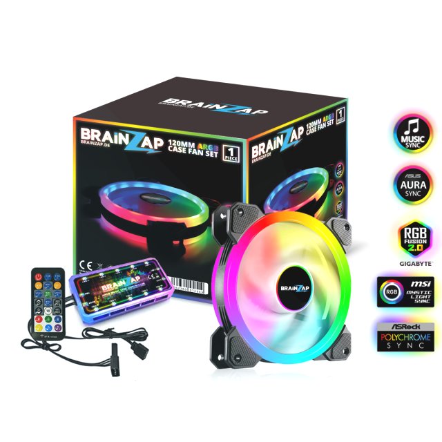 BRAINZAP 1x 120mm LED A-RGB Case Fan SET Gehäuse Lüfter Aura Asus Asrock MSI Gigabyte Music-Sync Coolmoon