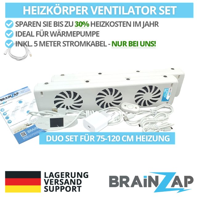 Heizkörper Ventilator - Radiator Fan Heizung Lüfter Verstärker Booster Duo-Set für 75-120 cm Heizung